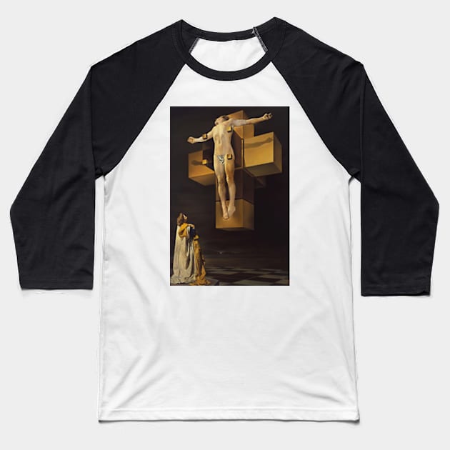 Salvador Dali Crucifixion (Corpus Hypercubus) Art Poster 1954 Surrealism Baseball T-Shirt by ZiggyPrint